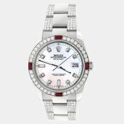 Rolex Custom White 4.5CT Diamond Stainless Steel Datejust 116200 Automatic Men's Wristwatch 36 mm