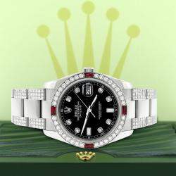 Rolex Custom Black 4.5CT Diamond Stainless Steel Datejust 116200 Automatic Men's Wristwatch 36 mm