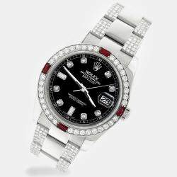 Rolex Custom Black 4.5CT Diamond Stainless Steel Datejust 116200 Automatic Men's Wristwatch 36 mm