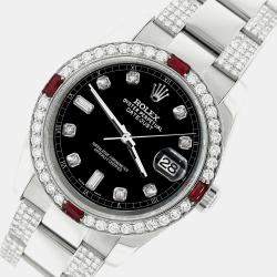 Rolex Custom Black 4.5CT Diamond Stainless Steel Datejust 116200 Automatic Men's Wristwatch 36 mm