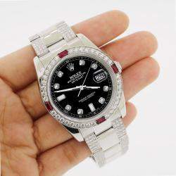 Rolex Custom Black 4.5CT Diamond Stainless Steel Datejust 116200 Automatic Men's Wristwatch 36 mm