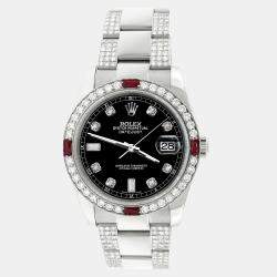 Rolex Custom Black 4.5CT Diamond Stainless Steel Datejust 116200 Automatic Men's Wristwatch 36 mm