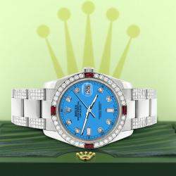 Rolex Custom Blue 4.5CT Diamond Stainless Steel Datejust 116200 Automatic Men's Wristwatch 36 mm