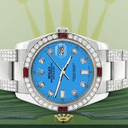 Rolex Custom Blue 4.5CT Diamond Stainless Steel Datejust 116200 Automatic Men's Wristwatch 36 mm