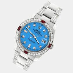 Rolex Custom Blue 4.5CT Diamond Stainless Steel Datejust 116200 Automatic Men's Wristwatch 36 mm