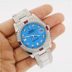 Rolex Custom Blue 4.5CT Diamond Stainless Steel Datejust 116200 Automatic Men's Wristwatch 36 mm