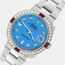 Rolex Custom Blue 4.5CT Diamond Stainless Steel Datejust 116200 Automatic Men's Wristwatch 36 mm