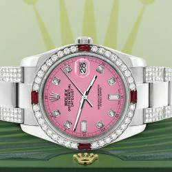 Rolex Custom Pink 4.5CT Diamond Stainless Steel Datejust 116200 Automatic Men's Wristwatch 36 mm