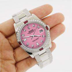 Rolex Custom Pink 4.5CT Diamond Stainless Steel Datejust 116200 Automatic Men's Wristwatch 36 mm