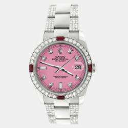 Rolex Custom Pink 4.5CT Diamond Stainless Steel Datejust 116200 Automatic Men's Wristwatch 36 mm