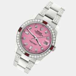 Rolex Custom Pink 4.5CT Diamond Stainless Steel Datejust 116200 Automatic Men's Wristwatch 36 mm