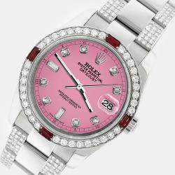 Rolex Custom Pink 4.5CT Diamond Stainless Steel Datejust 116200 Automatic Men's Wristwatch 36 mm