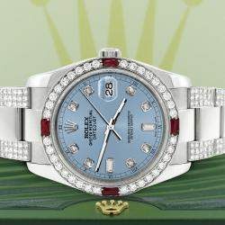 Rolex Custom Ice Blue 4.5CT Diamond Stainless Steel Datejust 116200 Automatic Men's Wristwatch 36 mm