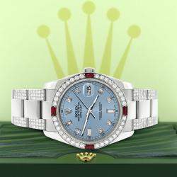 Rolex Custom Ice Blue 4.5CT Diamond Stainless Steel Datejust 116200 Automatic Men's Wristwatch 36 mm