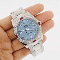 Rolex Custom Ice Blue 4.5CT Diamond Stainless Steel Datejust 116200 Automatic Men's Wristwatch 36 mm
