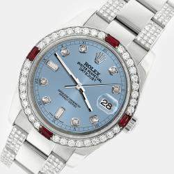 Rolex Custom Ice Blue 4.5CT Diamond Stainless Steel Datejust 116200 Automatic Men's Wristwatch 36 mm