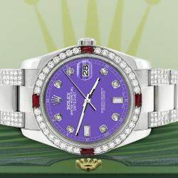 Rolex Custom Lavender 4.5CT Diamond Stainless Steel Datejust 116200 Automatic Men's Wristwatch 36 mm
