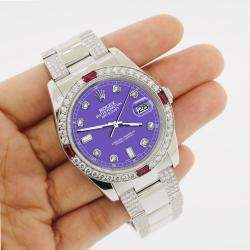 Rolex Custom Lavender 4.5CT Diamond Stainless Steel Datejust 116200 Automatic Men's Wristwatch 36 mm