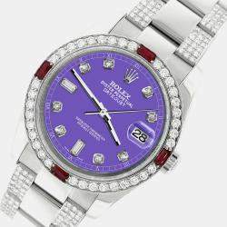 Rolex Custom Lavender 4.5CT Diamond Stainless Steel Datejust 116200 Automatic Men's Wristwatch 36 mm