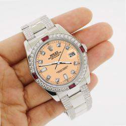 Rolex Custom Mustard 4.5CT Diamond Stainless Steel Datejust 116200 Automatic Men's Wristwatch 36 mm