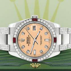Rolex Custom Mustard 4.5CT Diamond Stainless Steel Datejust 116200 Automatic Men's Wristwatch 36 mm