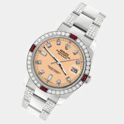 Rolex Custom Mustard 4.5CT Diamond Stainless Steel Datejust 116200 Automatic Men's Wristwatch 36 mm