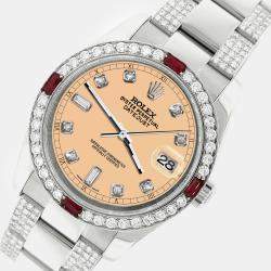 Rolex Custom Mustard 4.5CT Diamond Stainless Steel Datejust 116200 Automatic Men's Wristwatch 36 mm
