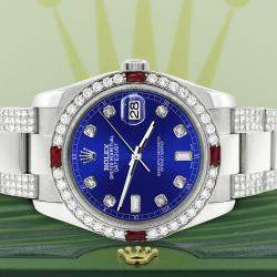 Rolex Custom Navy Blue 4.5CT Diamond Stainless Steel Datejust 116200 Automatic Men's Wristwatch 36 mm