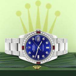 Rolex Custom Navy Blue 4.5CT Diamond Stainless Steel Datejust 116200 Automatic Men's Wristwatch 36 mm