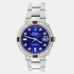 Rolex Custom Navy Blue 4.5CT Diamond Stainless Steel Datejust 116200 Automatic Men's Wristwatch 36 mm