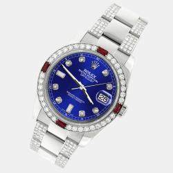 Rolex Custom Navy Blue 4.5CT Diamond Stainless Steel Datejust 116200 Automatic Men's Wristwatch 36 mm