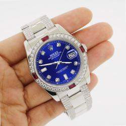 Rolex Custom Navy Blue 4.5CT Diamond Stainless Steel Datejust 116200 Automatic Men's Wristwatch 36 mm