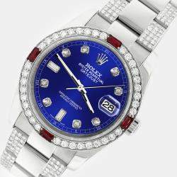 Rolex Custom Navy Blue 4.5CT Diamond Stainless Steel Datejust 116200 Automatic Men's Wristwatch 36 mm