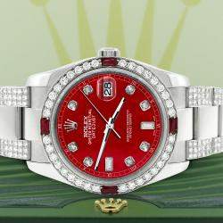 Rolex Custom Red MOP 4.5CT Diamond Stainless Steel Datejust 116200 Automatic Men's Wristwatch 36 mm