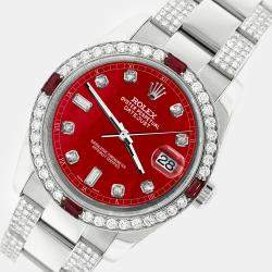 Rolex Custom Red MOP 4.5CT Diamond Stainless Steel Datejust 116200 Automatic Men's Wristwatch 36 mm