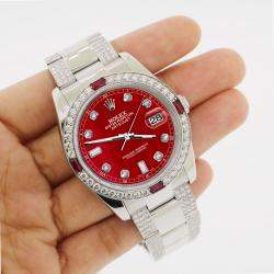 Rolex Custom Red MOP 4.5CT Diamond Stainless Steel Datejust 116200 Automatic Men's Wristwatch 36 mm
