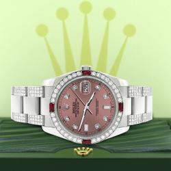 Rolex Custom Salmon 4.5CT Diamond Stainless Steel Datejust 116200 Automatic Men's Wristwatch 36 mm