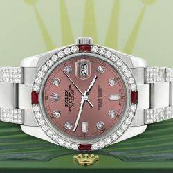 Rolex Custom Salmon 4.5CT Diamond Stainless Steel Datejust 116200 Automatic Men's Wristwatch 36 mm