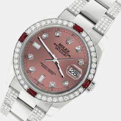 Rolex Custom Salmon 4.5CT Diamond Stainless Steel Datejust 116200 Automatic Men's Wristwatch 36 mm