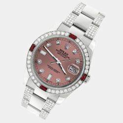 Rolex Custom Salmon 4.5CT Diamond Stainless Steel Datejust 116200 Automatic Men's Wristwatch 36 mm