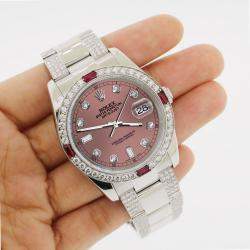 Rolex Custom Salmon 4.5CT Diamond Stainless Steel Datejust 116200 Automatic Men's Wristwatch 36 mm
