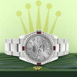 Rolex Custom Silver 4.5CT Diamond Stainless Steel Datejust 116200 Automatic Men's Wristwatch 36 mm