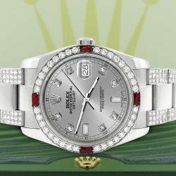 Rolex Custom Silver 4.5CT Diamond Stainless Steel Datejust 116200 Automatic Men's Wristwatch 36 mm