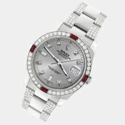 Rolex Custom Silver 4.5CT Diamond Stainless Steel Datejust 116200 Automatic Men's Wristwatch 36 mm