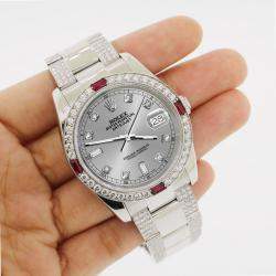 Rolex Custom Silver 4.5CT Diamond Stainless Steel Datejust 116200 Automatic Men's Wristwatch 36 mm