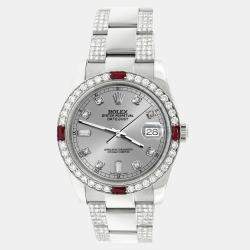 Rolex Custom Silver 4.5CT Diamond Stainless Steel Datejust 116200 Automatic Men's Wristwatch 36 mm