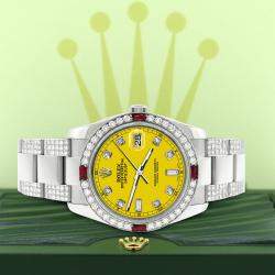 Rolex Custom Yellow 4.5CT Diamond Stainless Steel Datejust 116200 Automatic Men's Wristwatch 36 mm