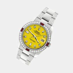 Rolex Custom Yellow 4.5CT Diamond Stainless Steel Datejust 116200 Automatic Men's Wristwatch 36 mm