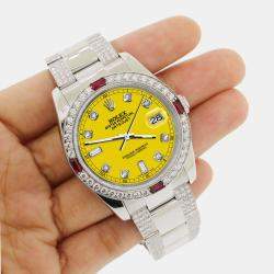 Rolex Custom Yellow 4.5CT Diamond Stainless Steel Datejust 116200 Automatic Men's Wristwatch 36 mm