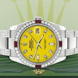 Rolex Custom Yellow 4.5CT Diamond Stainless Steel Datejust 116200 Automatic Men's Wristwatch 36 mm